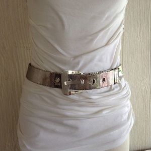Vintage Shiny Silver Wide Mesh Belt
